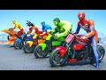 SUPERHERO Competition Challenge Spiderman Hulk Goku Motorbike Jump Over The Ocean 227