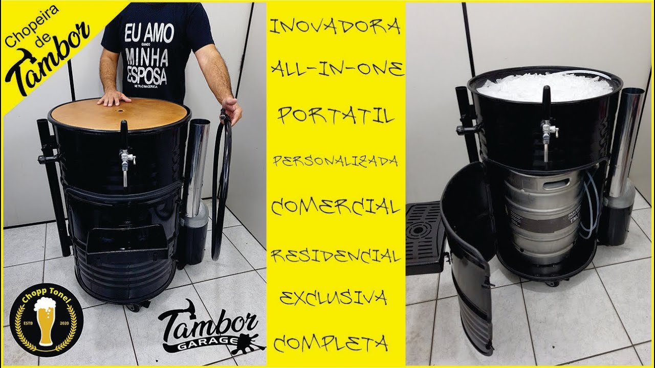 Chopeira Original de Tambor, portátil, tudo em apenas 1 dispositivo. Chopp Tonel Tambor Garage.