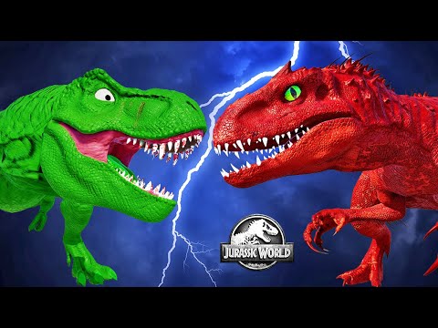 Tyrannosaurus Rex Colour Pack vs Indominus Rex vs Spinosaurus Dinosaurs Fighting - JWE