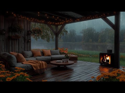 Green Farm Garden Porch Ambience 🌧️ Rain & Fireplace for Meditation, Study & Sleep 🌿