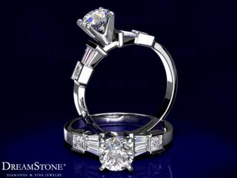 Tapered Baguette and Princess-Cut Diamond Setting in 18k White Gold (0.80 ct. tw.)
