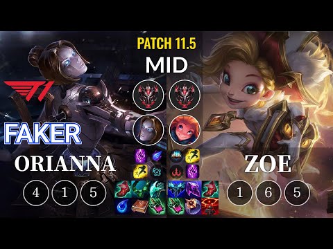T1 Faker Orianna vs Zoe Mid - KR Patch 11.5