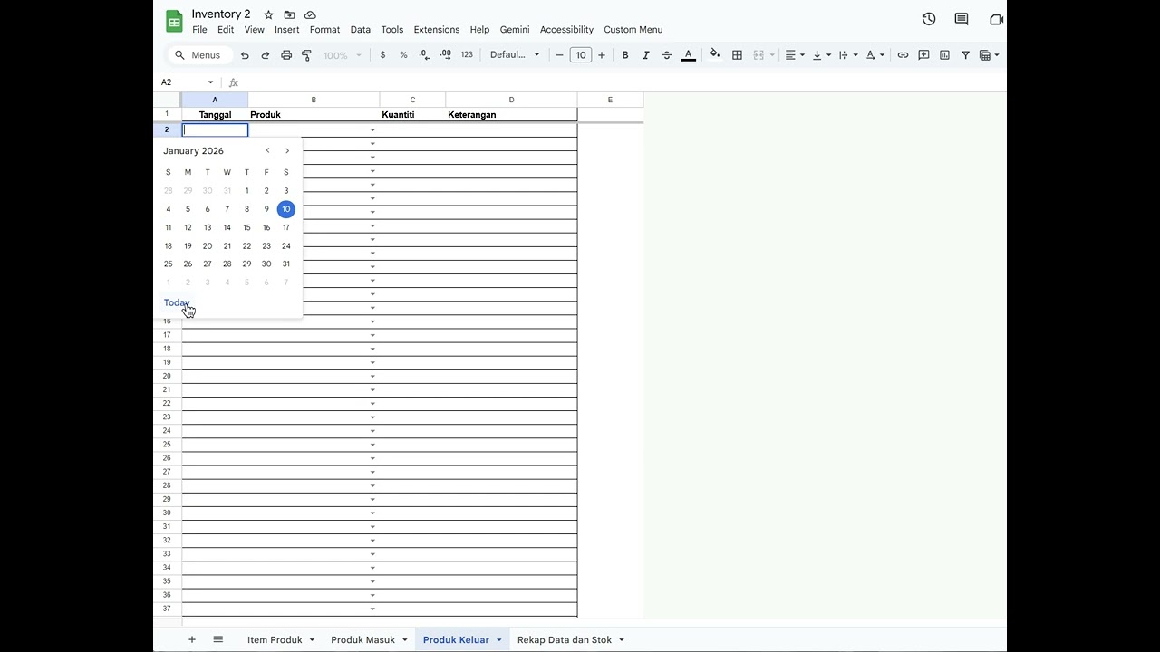 Entri Data - Inventory produk via spreadsheet - 2