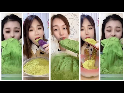 ASMR Heavy Matcha Powder Ice|Foamed ice| Soft Ice |Hard Ice| White Ice eating V-Good Crunchy Ice