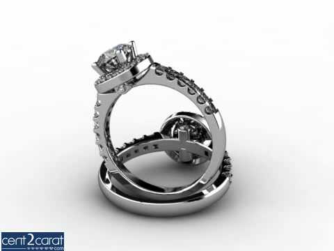 Halo Pave Solitaire Ring Mount with Side Diamonds, 18K White Gold