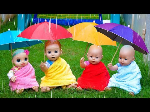 Rain Rain Go Away Song with Linda and Little Baby Dolls