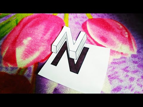 Very Easy!! How To Drawing 3D Floating Letter "N" #2 - Anamorphic Illusion - 3D Trick Art on paper