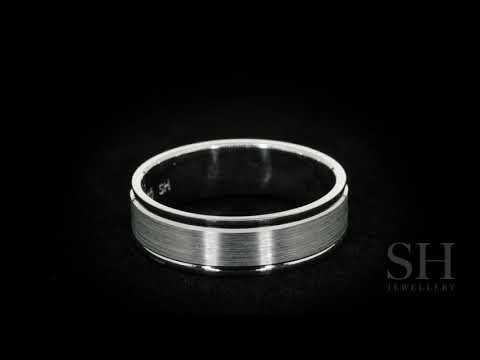 Men's white gold wedding band with central satin finish (6mm) - W0111