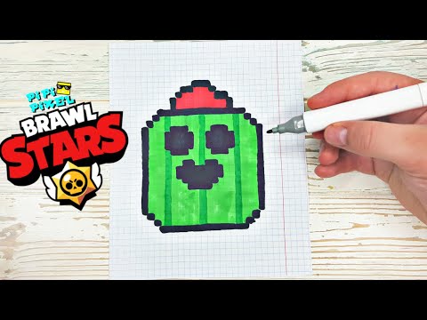 Наклейка СПАЙК из ИГРЫ BRAWL STARS РИСУНКИ ПО КЛЕТОЧКАМ -PIXEL ART
