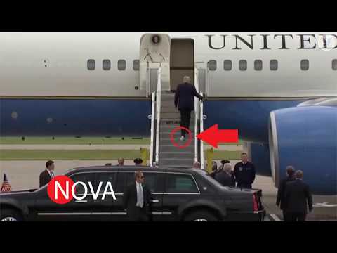 President Donald Trump boards Air Force One with toilet paper stuck to his shoe