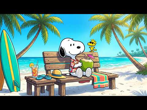 Snoopy's Tropical Island Beach Cafe 🥥🌴 Relaxing Summer Jazz & Ocean Breeze Ambience 🌊🎶