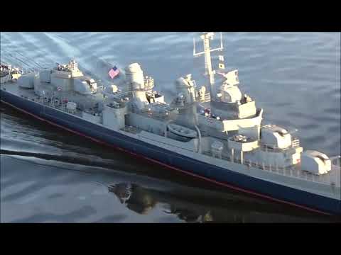 Destroyer USS Johnston at the Mooie Nel early in the morning