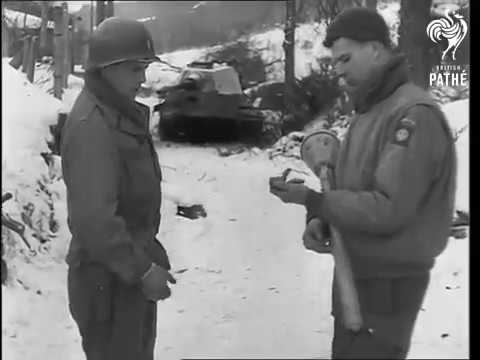 American GI fires a German bazooka (a PanzerFaust 60)