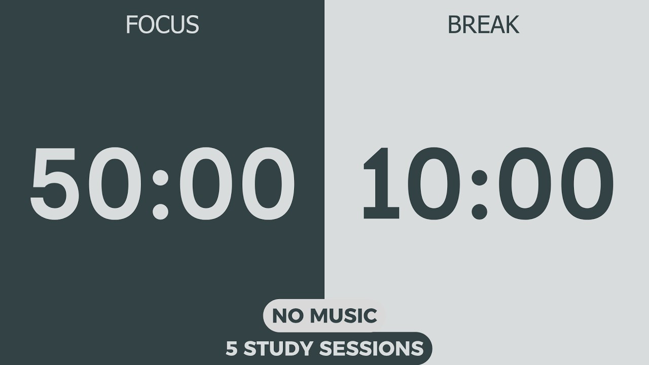 Pomodoro 50/10 Timer (5 Hours) | Study Session for Deep Work & ADHD | No Music