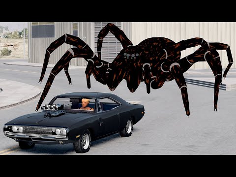 Dodge Charger Vs Spider & Escape From The Spider & Giant Insects Captured The City - BeamNG.Drive