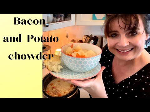 Potato & Canadian Bacon Chowder #whatsfordinner  #slowcookerrecipe crockpot recipe