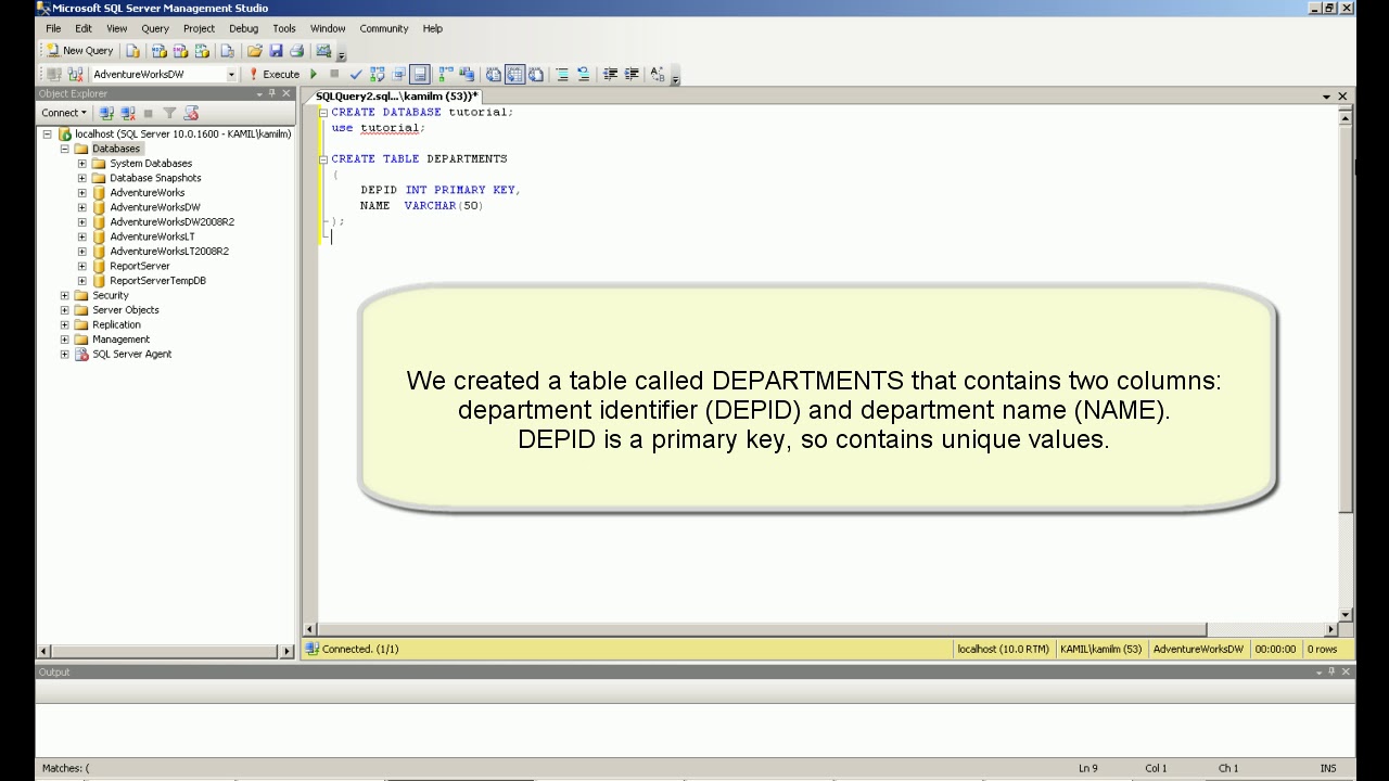 SQL Tutorial - Create table (Lesson 1)