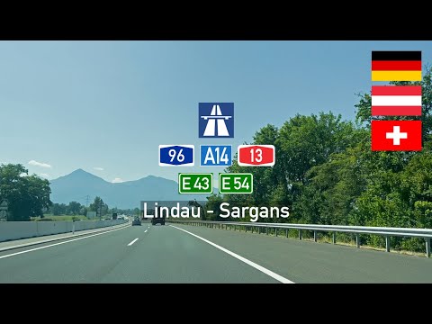 Driving in Germany, Austria and Switzerland: Autobahn A96, A14 & A13 E43 E54 from Lindau to Sargans
