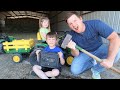 Using kids tractors to open mystery safe on the farm | Tractors for kids