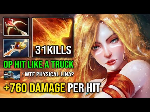 THE SCARIEST RIGHT CLICK HERO +760 Damage Per Hit Divine Rapier Lina Crazy Hit Like a Truck Dota 2