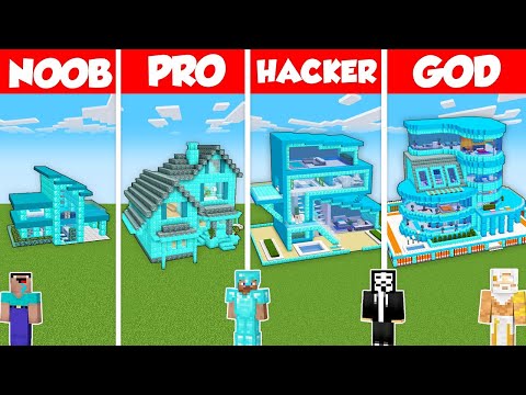 Noob Builder - Minecraft - DIAMOND BLOCK HOUSE BUILD CHALLENGE - Minecraft Battle: NOOB vs PRO vs HACKER vs GOD / Animation