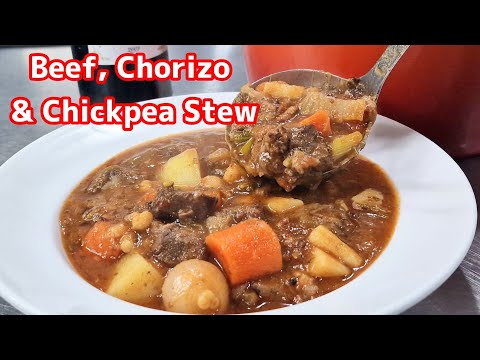 Beef, Chorizo and Chickpea Stew for 6  Perfect Family Dinner #chefarchiepie