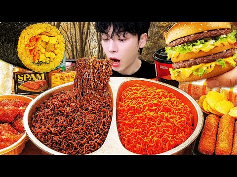 ASMR MUKBANG Gemischtwarenladen, Gimbap, Ramen gebratener Reis, würzige Ramen, Essen