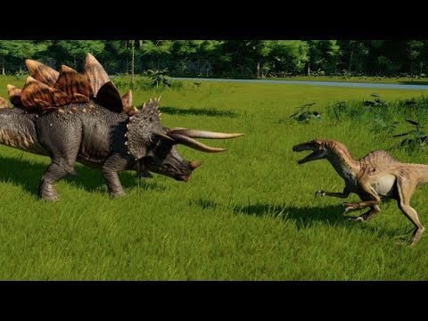 Stegoceratops vs Spinoraptor, Indoraptor, Carnotaurus, Ceratosaurus, Majunga, Bary, Sucho & Metria