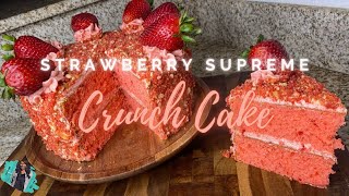 THE EASIEST STRAWBERRY CRUNCH CAKE FULL RECIPE | STEP-BY-STEP TUTORIAL + FROSTING & CRUNCH