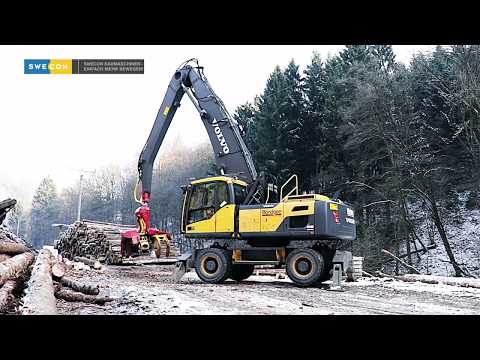 Holzbearbeitung leicht gemacht mit dem Volvo EW210D-MH mit Harvesterkopf
