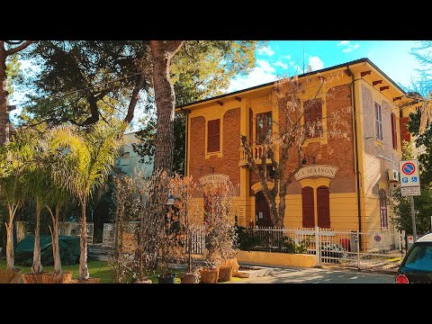 Beautiful morning in Riccione. Central street, cafes, shop fronts. Italy - 4k Walking Tour  # 142