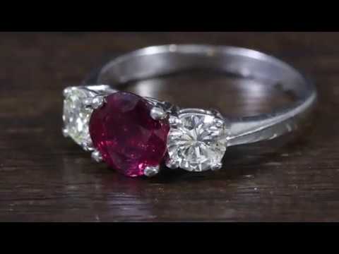 Antique Edwardian Ruby Diamond Trilogy Ring Platinum Circa 1910