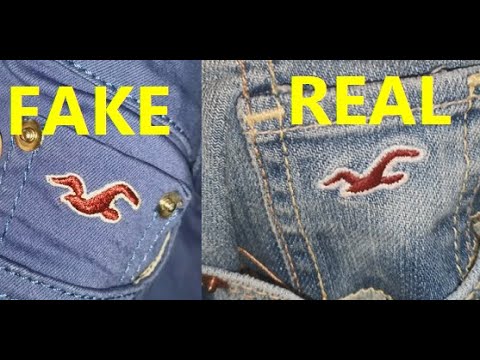 Comparação entre jeans Hollister reais e falsos.
