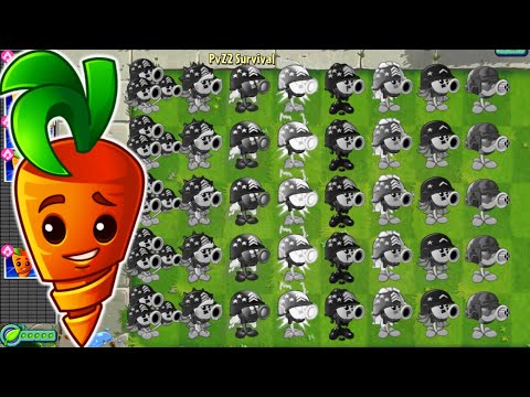 PvZ2 Survival - All Mega Gatling Plants Burned & Intensive Carrot Vs Zombies