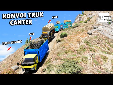 A Canter Truck Convoy Swerves Fully Loaded with Rocks Falling from the Highest Mountain in GTA 5!!!