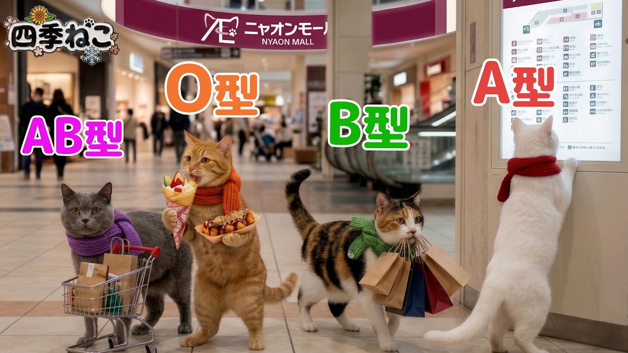 【血液型あるある】 ショッピングモールでの行動🐱🛍️【四季ねこ】