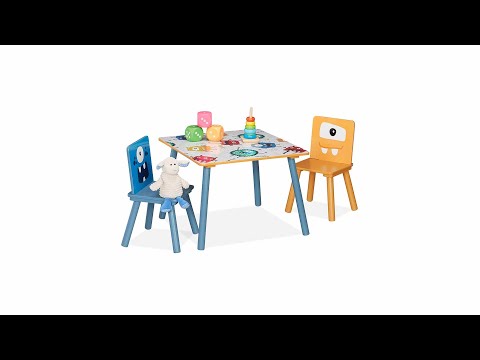 3-teilige Kindersitzgruppe Monster-Motiv Blau - Weiß - Gelb - Holzwerkstoff - 60 x 44 x 60 cm