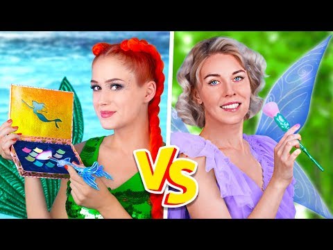 9 DIY Meerjungfrau Make-Up vs Fee Make-Up / Make-Up Challenge!