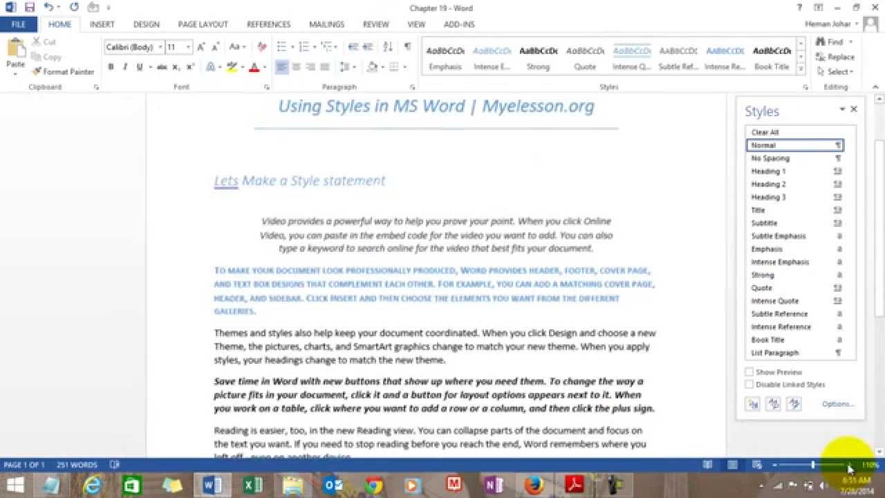 Learn MS Word - How To Use Styles Chapter 19