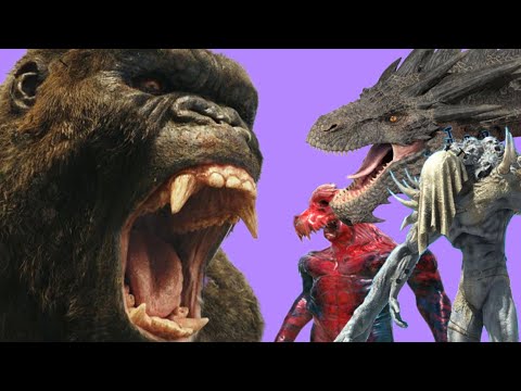 Goro (King Kong) VS Dragon, Scourge, Kozarog, Hydra battle. Animal Revolt Battle Simulator mobile.