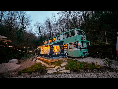 ❄️ Wood Stove Caravan Camping in Freezing Winter and Storm