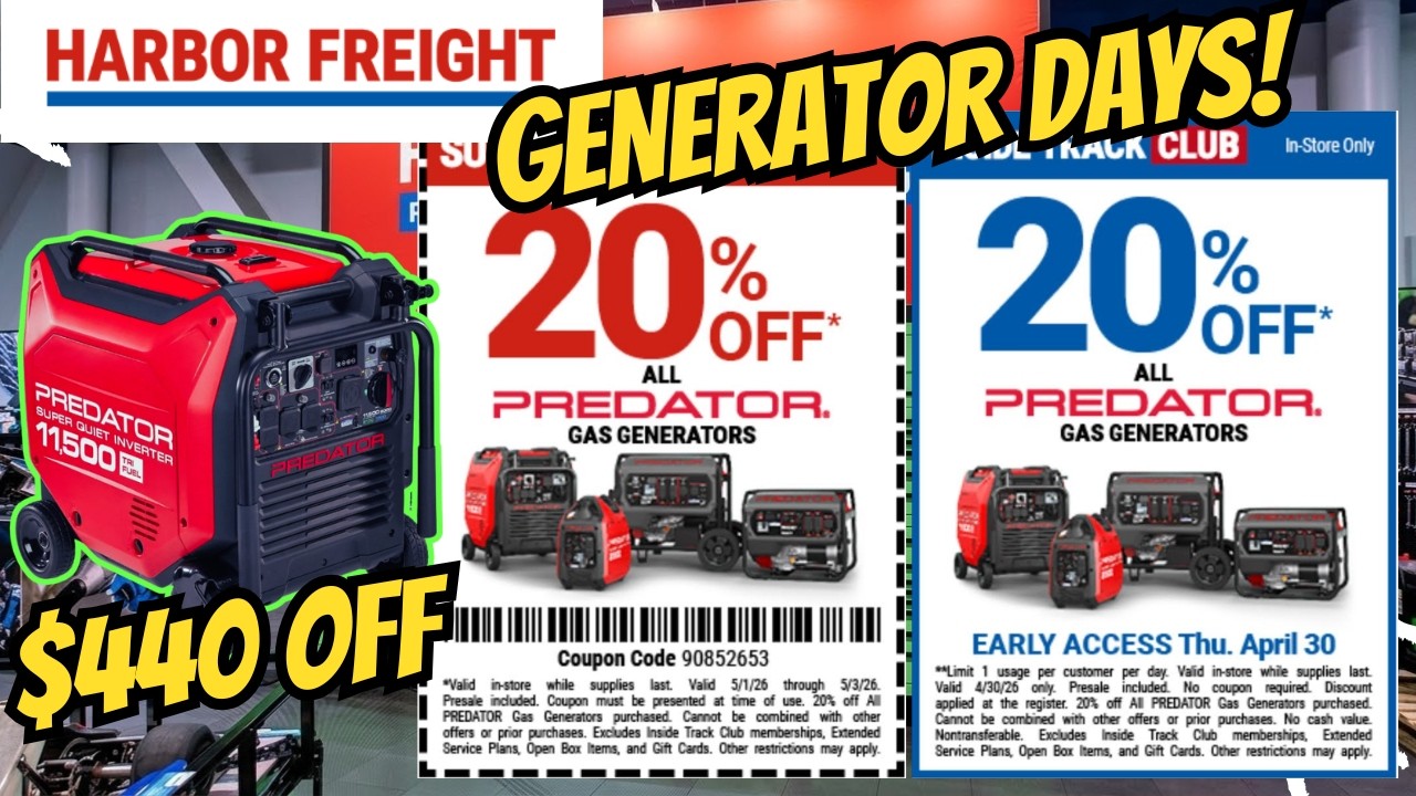 20% OFF ALL PREDATOR GAS GENERATORS! 🚨 Harbor Freight Generator Days (4/30 - 5/3)