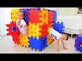 Vlad And Nikita Playing With Toy Blocks Hide And Seek With Mom