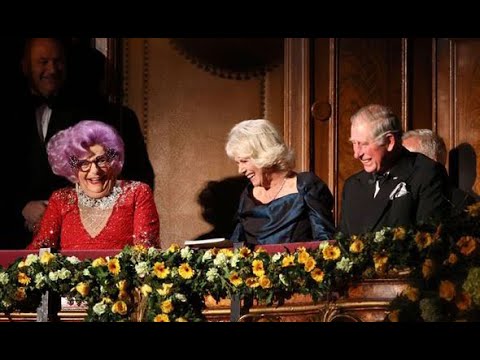 The 2013 Royal Variety Performance with Dame Edna, The Prince of Wales, and The Duchess of Cornwall.