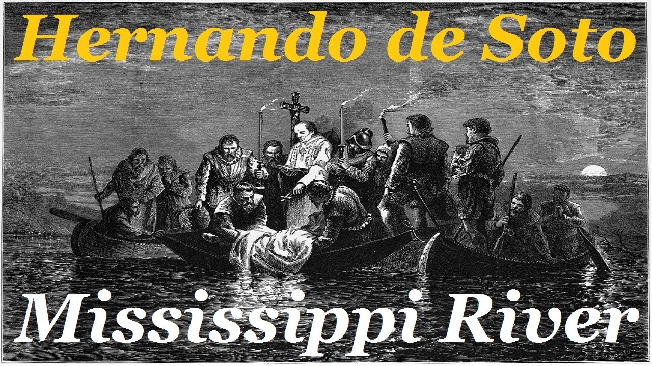 Hernando de Soto crossing the Mississippi River 1539-42 Spanish explorer & conquistador