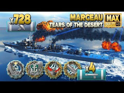Destroyer Marceau: Gunboat expert on map Tears of the Desert - World of Warships