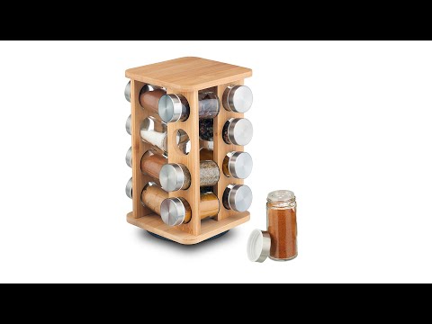 Gewürzkarussell mit 16 Gewürzgläsern Braun - Silber - Bambus - Glas - Metall - 17 x 27 x 17 cm