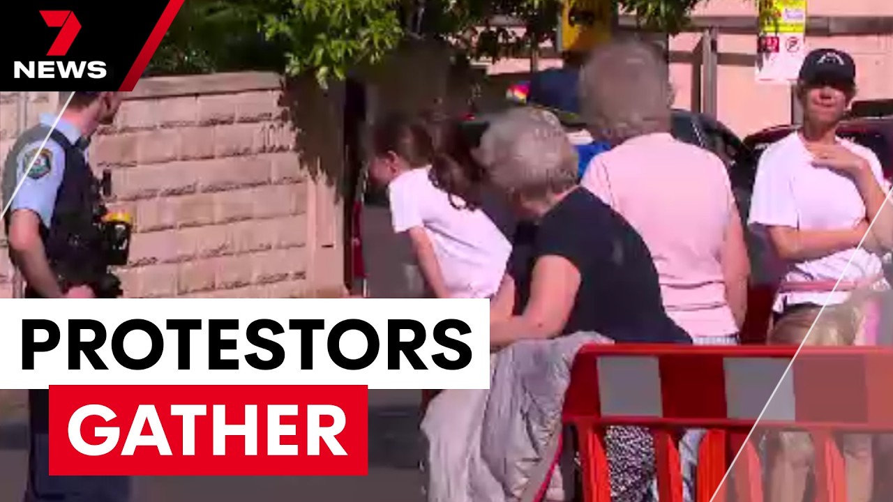 Protesters gather outside church set for royal visit | 7NEWS