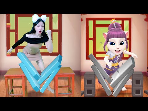Imitate Angela Breaking the Wooden Stick - My Talking Angela 2 New Update In the Real Life Vs Game