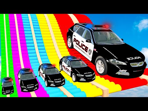 Big and Small Cars vs Slide Colors with Portal Trap – Police Cars Rescue Small Cars – BeamNG.Drive
